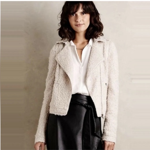 Anthropologie Elevenses Cream Wool Sherpa Moto Jacket S - Picture 1 of 8